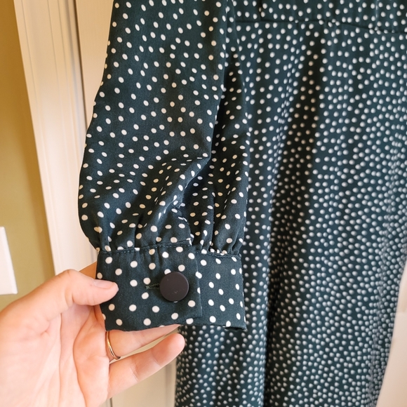 Lumie tie-front button down green  polka dot dress - Picture 5 of 7